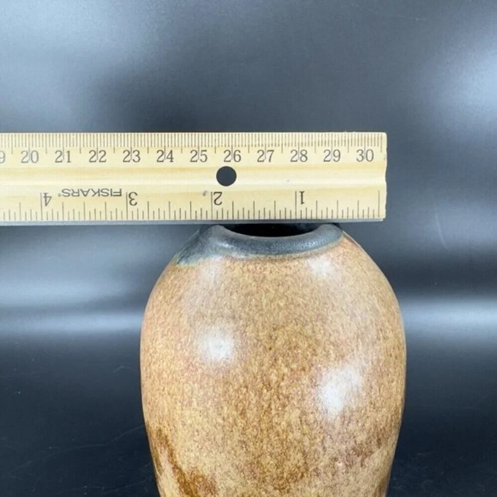 Vintage Hand Made Pottery Vase Vessel Brown‎ Drip Glaze Artists Marked Vase VTG